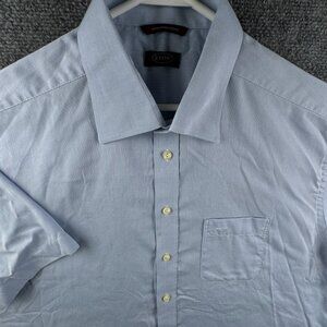 Eton 17.5 Button Up Shirt Men Wrinkle Free Cotton Short Sleeve Blue Pocket Adult